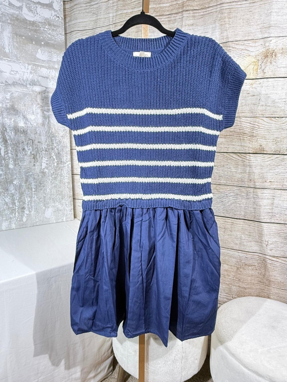 Entro Blue Stripe Mixed Media Sweater Dress NWT - Picture 2 of 7